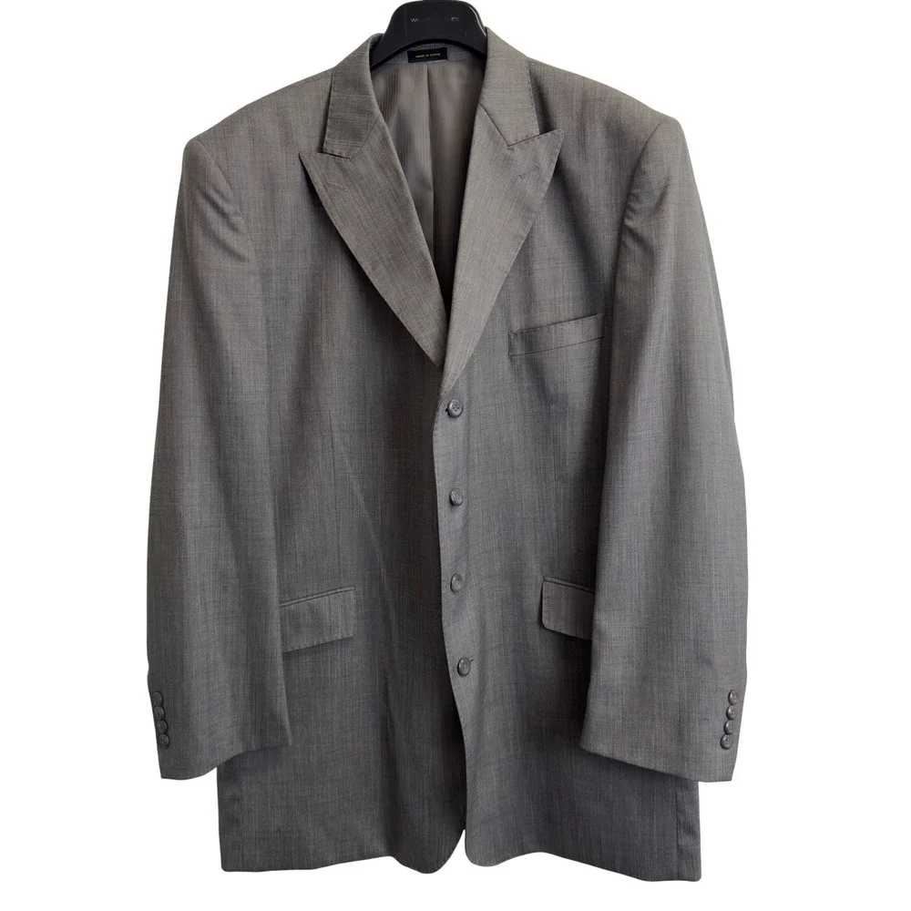 Ferera Italy Mens 48L‎ Grey Super 150s Wool 4 Button Peak Lapel Suit Jacket